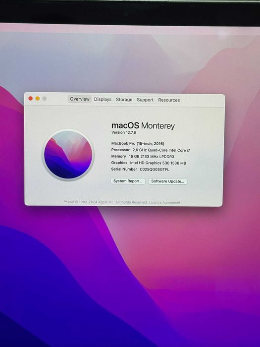 Лаптоп Apple MacBook 15-inch 2016 A1707