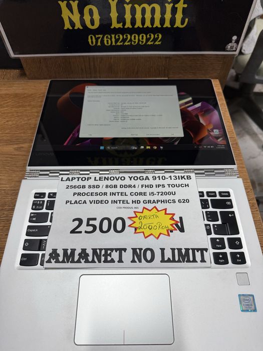 Laptop Lenovo Yoga 910-13IKB 256GB SSD/ 8GB RAM FHD TOUCH,GARANTIE 1An