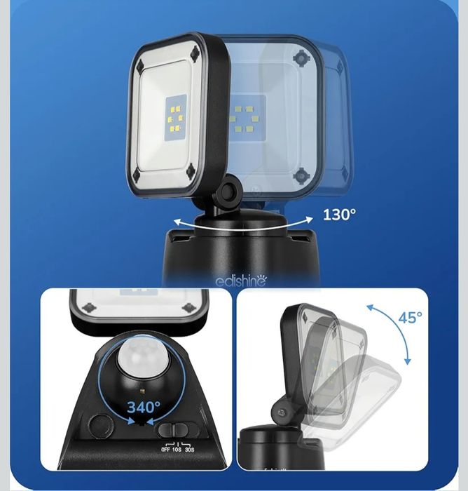 Proiector LED exterior EDISHINE cu senzor de mișcare, 300 lm, IP44, pe baterii