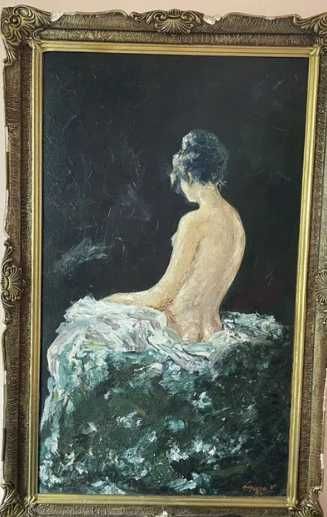 Tablou SemiNud Pictat pe Placaj Autor Lipianu V ‘84-Deosebit-Detalii