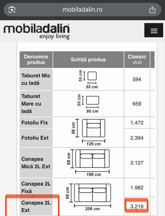 De vanzare Canapea Extensibila 2 locuri Lara produsa de Mobila Dalin