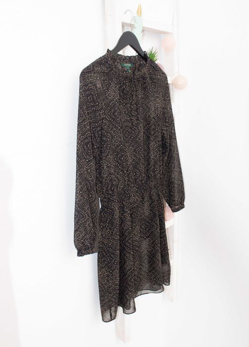 RALPH LAUREN оригинална дамска рокля черно бежова с принт прозрачна S