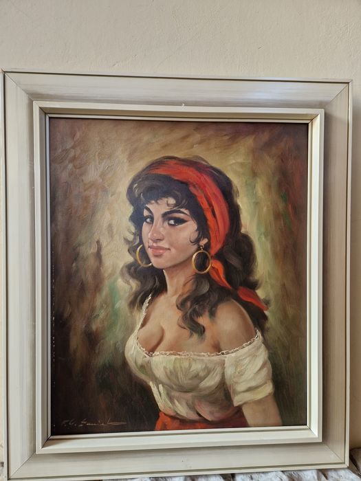 Страхотна антикварна авторска майсторска картина масло върху платно