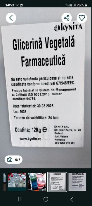 Bază țigarea electronică glicerina vegetală vg 99.9% și propilenglicol 99.5 %