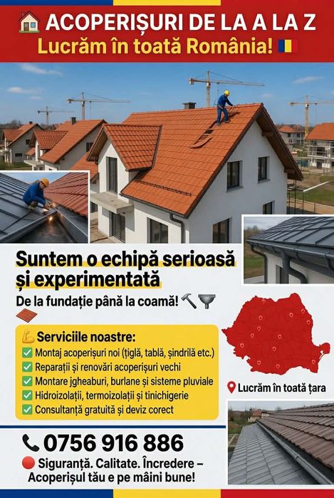 Acoperișuri și Mansardari sistem complet 
-dulgherie,mansardari, astereala
-montaj acoperis tigla metalica
Montaj invelitori țiglă metalică 
-reparati