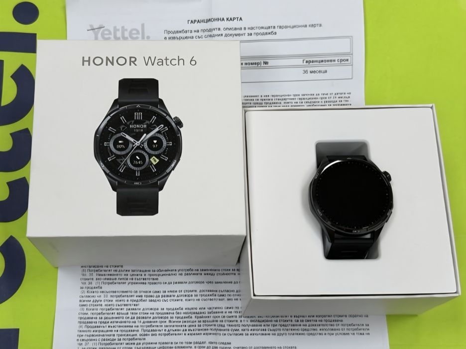 КАТО НОВ 46.5mm Honor Watch 6 Yettel Гаранция 2029г. Black / Черен
