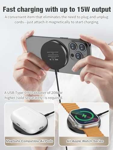 Ново 15W 3 в 1 Магнитно Безжично Зарядно iPhone, Apple Watch, AirPods