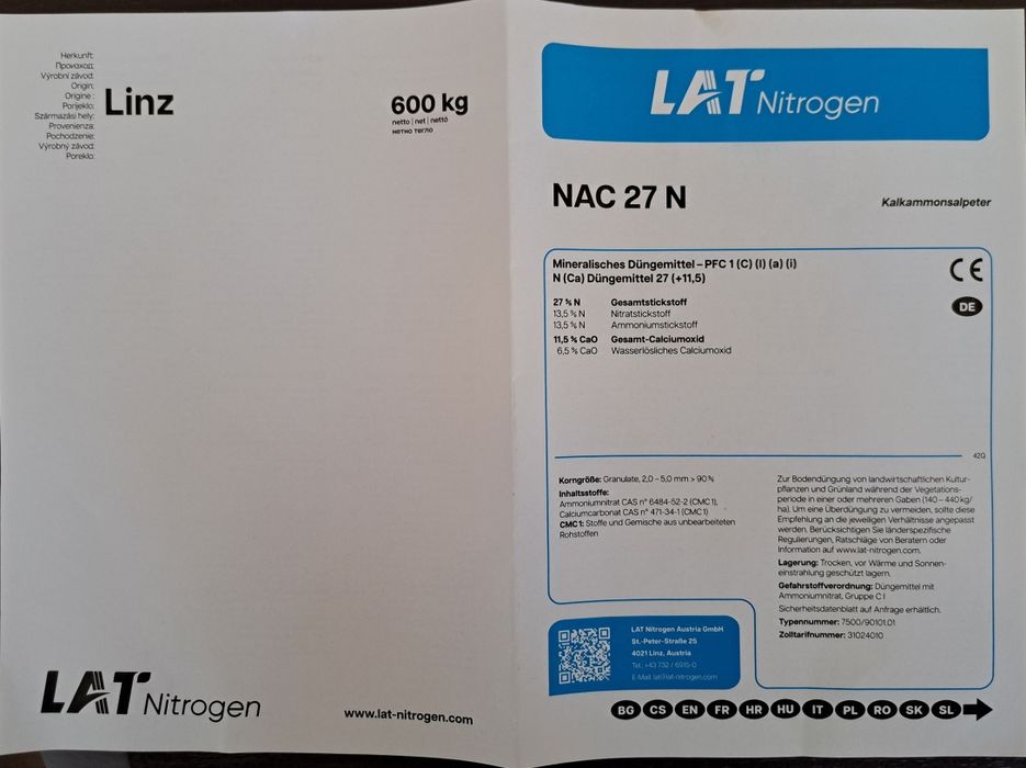 Îngrasamant Nitrocalcar Granulat Linz Austria LAT Nitrogen