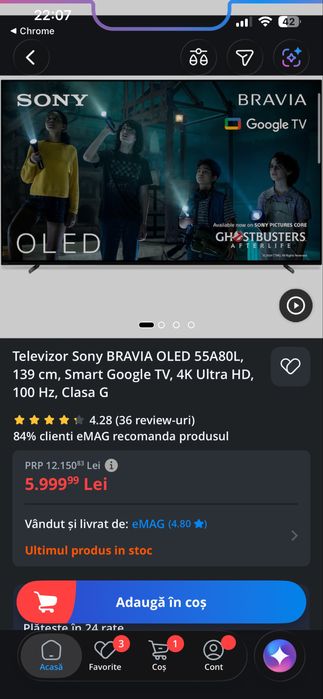 Sony Bravia  A80L OLED 139cm 144Hz + subscriptie filme  2 ani.