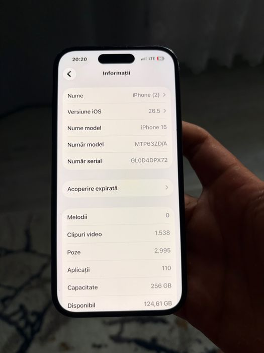 Vând iPhone 15, 256 GB