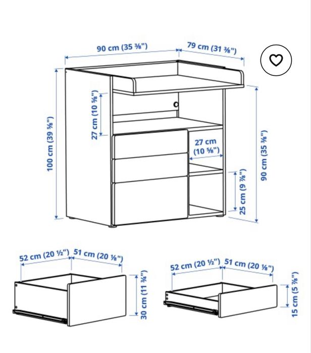 SMÅSTAD маса за повиване, повивалник
