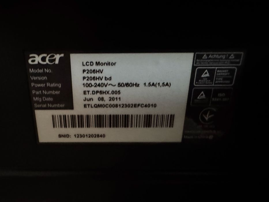 монитор acer P206HV bd