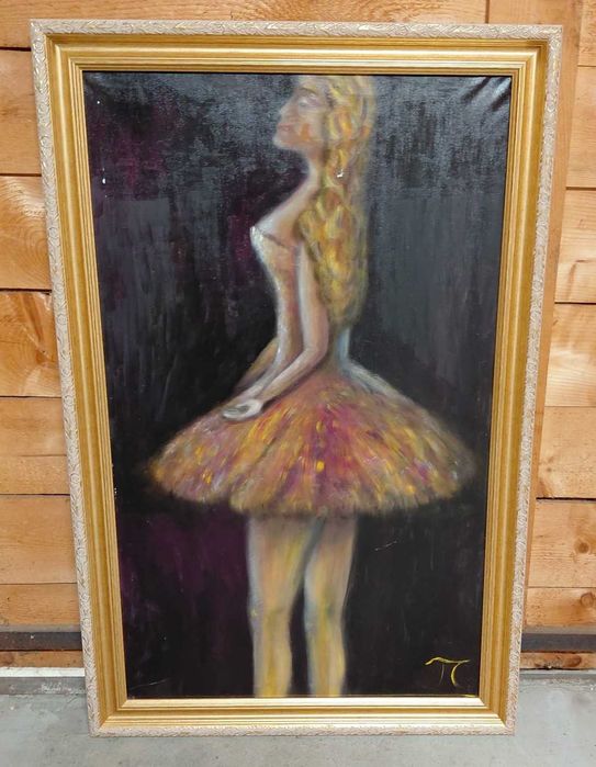 Tablou pictat în ulei „Balerină” 70x110 cm – Înramat, ramă aurie, semnat