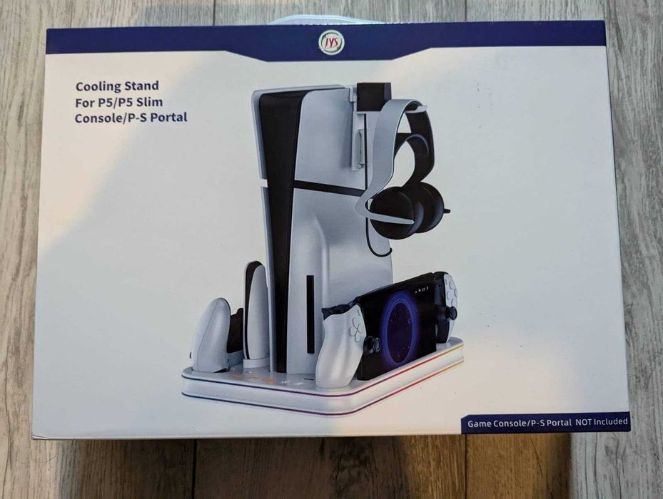 Докинг станция охлаждаща за PS5, RGB LED, стойка за слушалки, сива