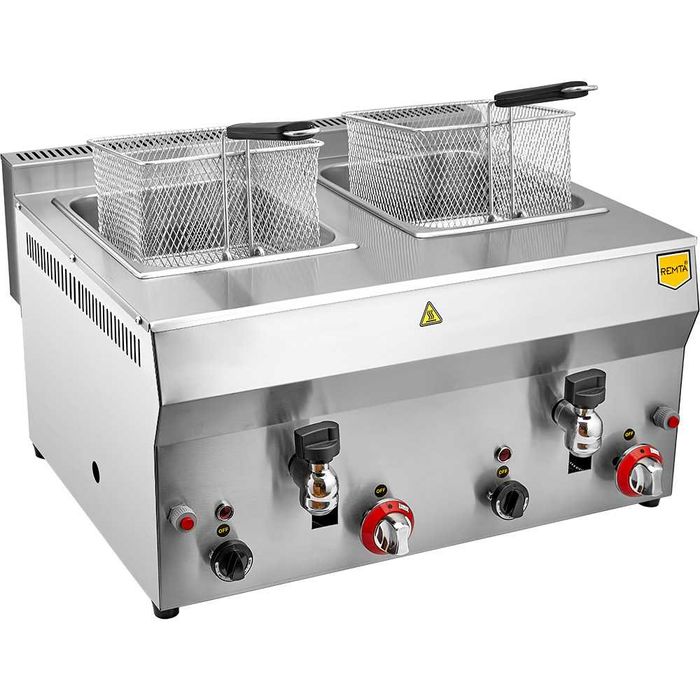 Газов Фритюрник 8+8литра(12 kW)+Терморегулатор+СЕ газова защита-Турция