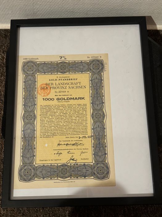 Obligațiune istorică aur Germania 1927-1000 Goldmark
