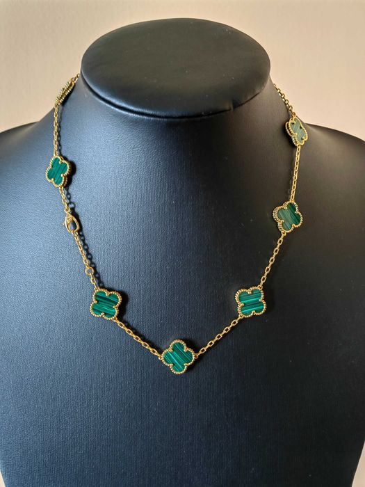 Дамско колие с 10 детелини от зелен малахит - Van Cleef & Arpels VCA
