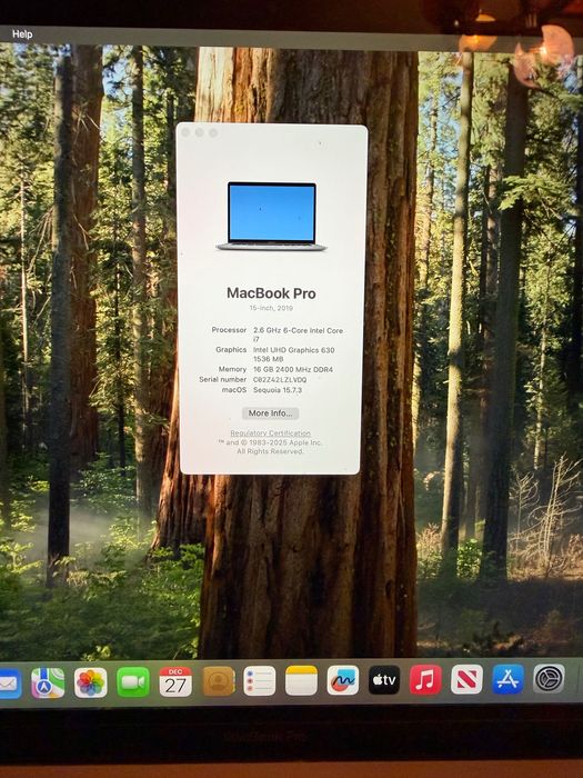 MacBook Pro 15 inch , 2019 , 2.6 I7 , 16GB