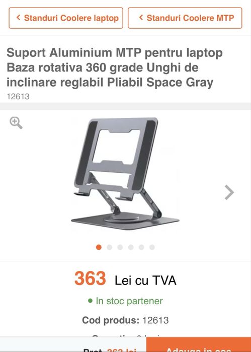 Suport de alumini rotativ pentru laptop