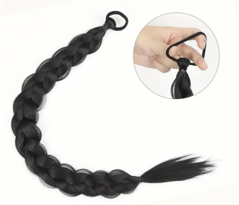 Плетена дълга опашка екстеншън с ластик , синтетична коса 60см