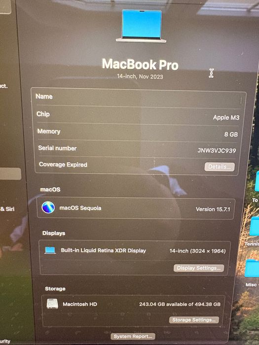 MacBookPro 14inch M3, 8GB/512GB