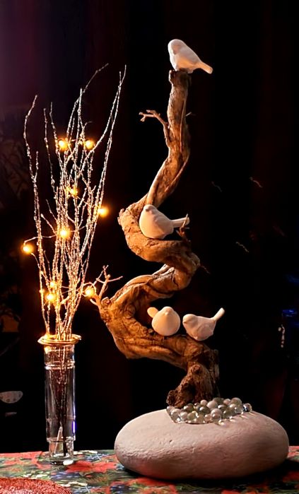 Pom decorativ "Bonsai cu vrăbii" creație de designer