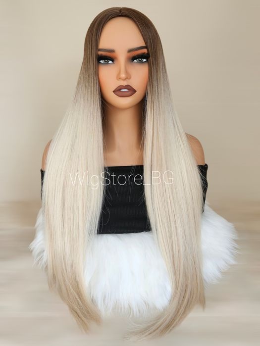 Дълга права руса перука без бретон