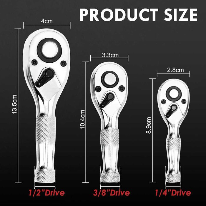 Комплект тресчотки 1/4", 3/8" и 1/2" - 3 части
