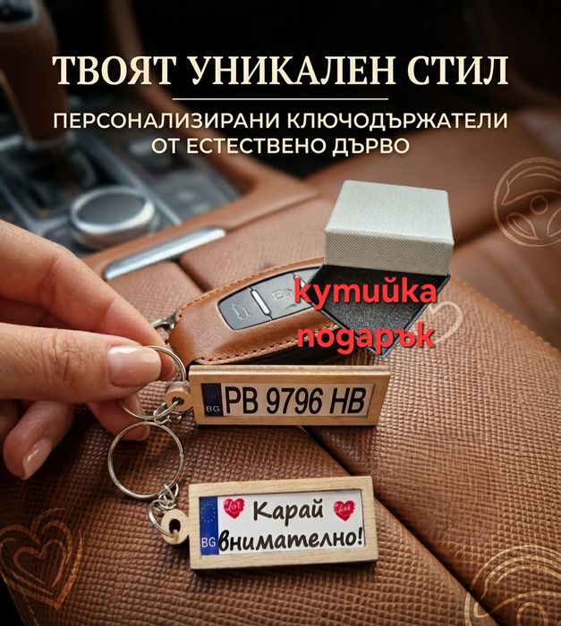 Персонализиран ключодържател с номер на кола и послание
