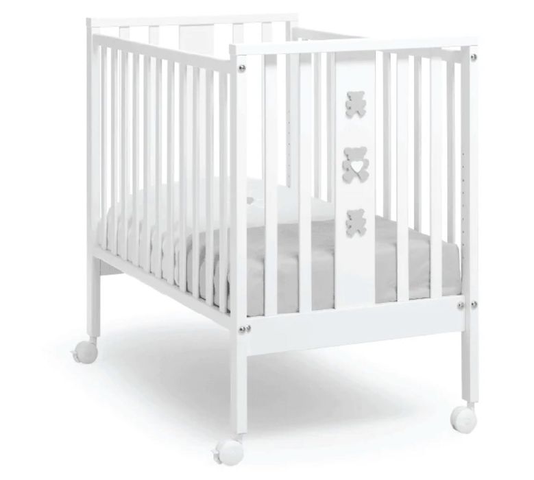 Pătuț Mini Molly fabricat Italia lemn fag alb-crem complet + protecție