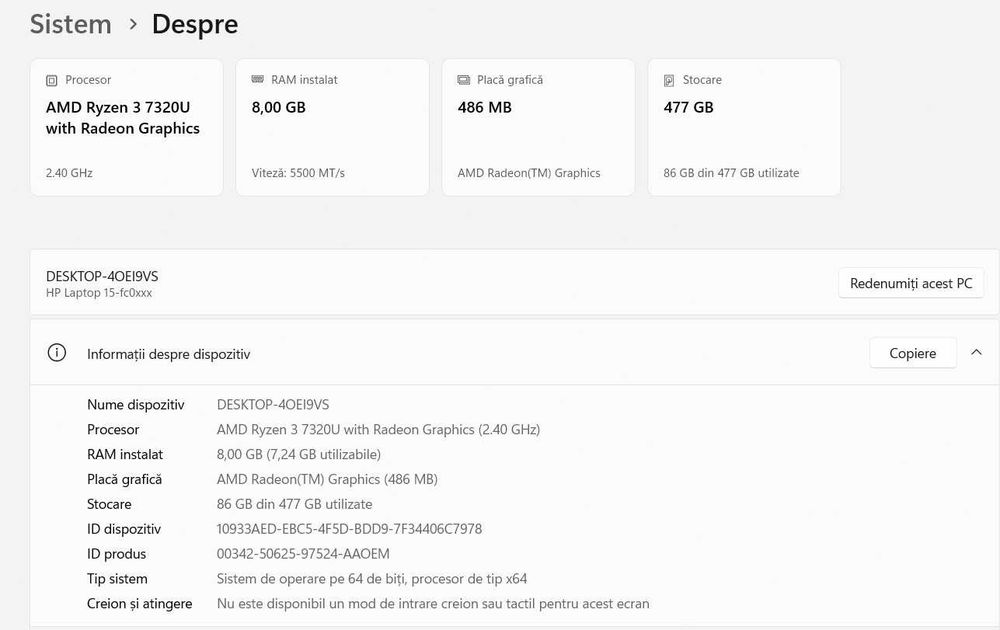 Laptop HP Ryzen 3 7320U | 8GB DDR5 | SSD 512GB | Windows 11 Pro