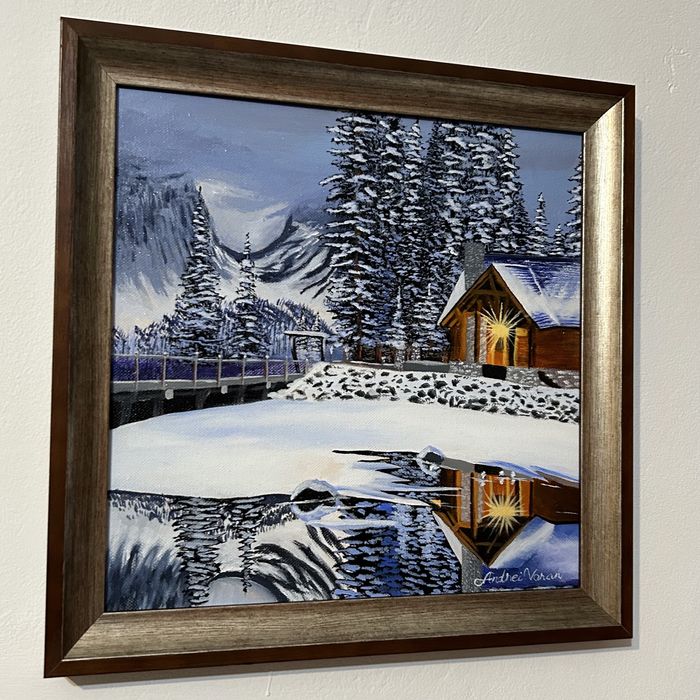 Pictura de iarna cu rama din lemn