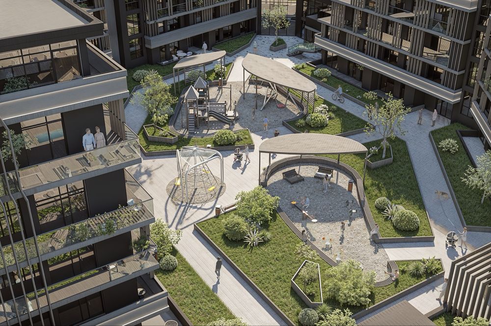 Комплекс с целогодишен басейн и парк във вътрешния двор