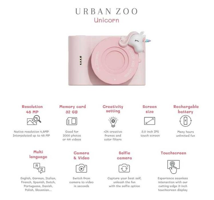 Aparat foto copii Zoofamily Urban Zoo – Unicorn NOU GARANTIE MAI 2027