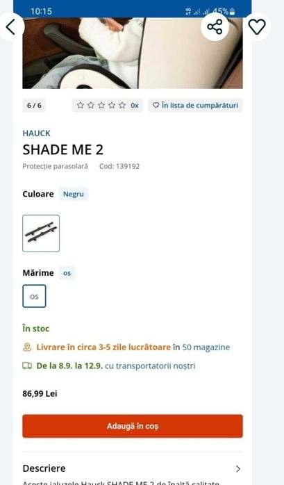 Vand parasolare auto Hauck Shade Me + bonus baby on board + husa scaun