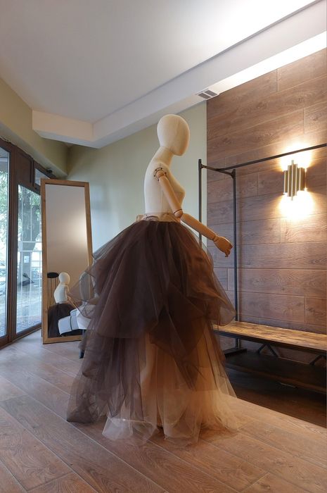 Булчинска рокля влакче Бална Омбре Тюл Драпирана Екрю Кафяво Сватбена