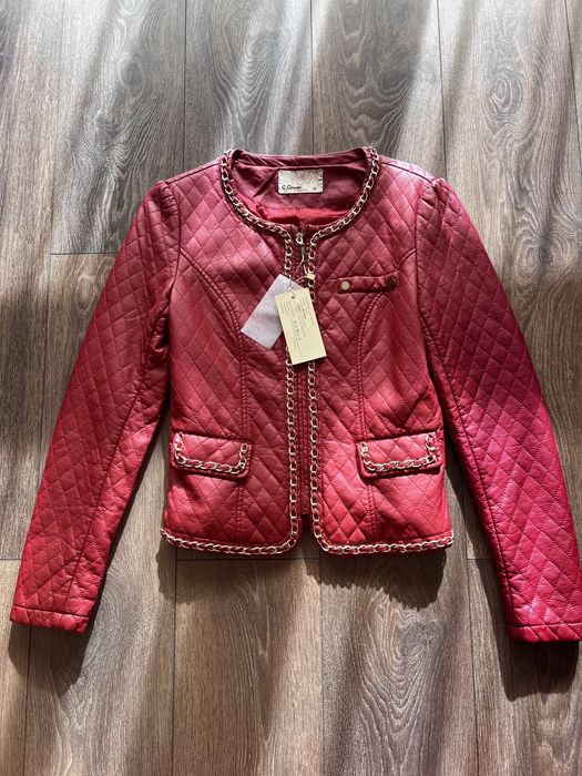 Кожено яке със синджири. Цвят бордо