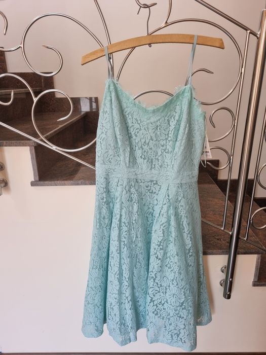 Rochie Inpuff verde menta din dantela, marimea L (Poema, Bsb)