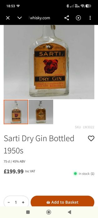 Sticla Sarti Dry Gin 1950