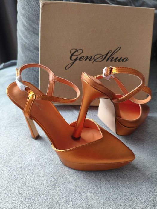Sandale Genshuo cu toc stiletto 13 cm – portocaliu, mărimea EU 39