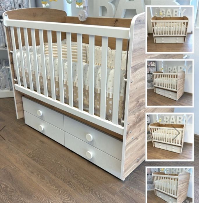 НОВО! Детска кошара дъб вотан+бял/ с матрак