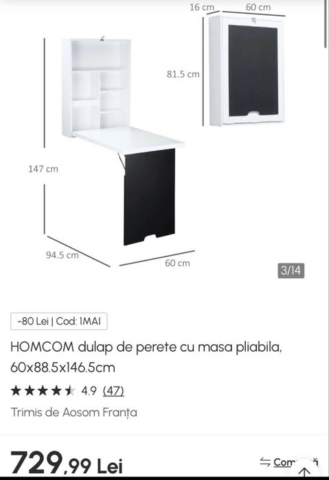 Dulap perete cu masa pliabila