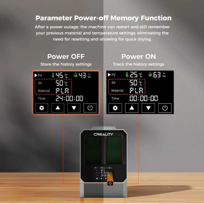 Uscator filament 3D, Creality Space Pi Plus, capacitate 2 role x 1 kg