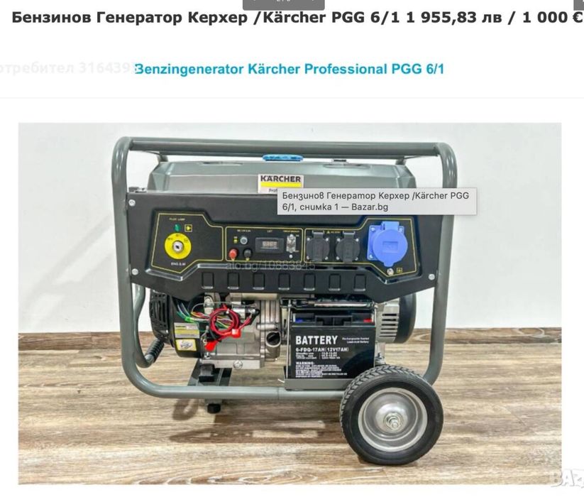 Бензинов Генератор Керхер /Kärcher PGG 6/1