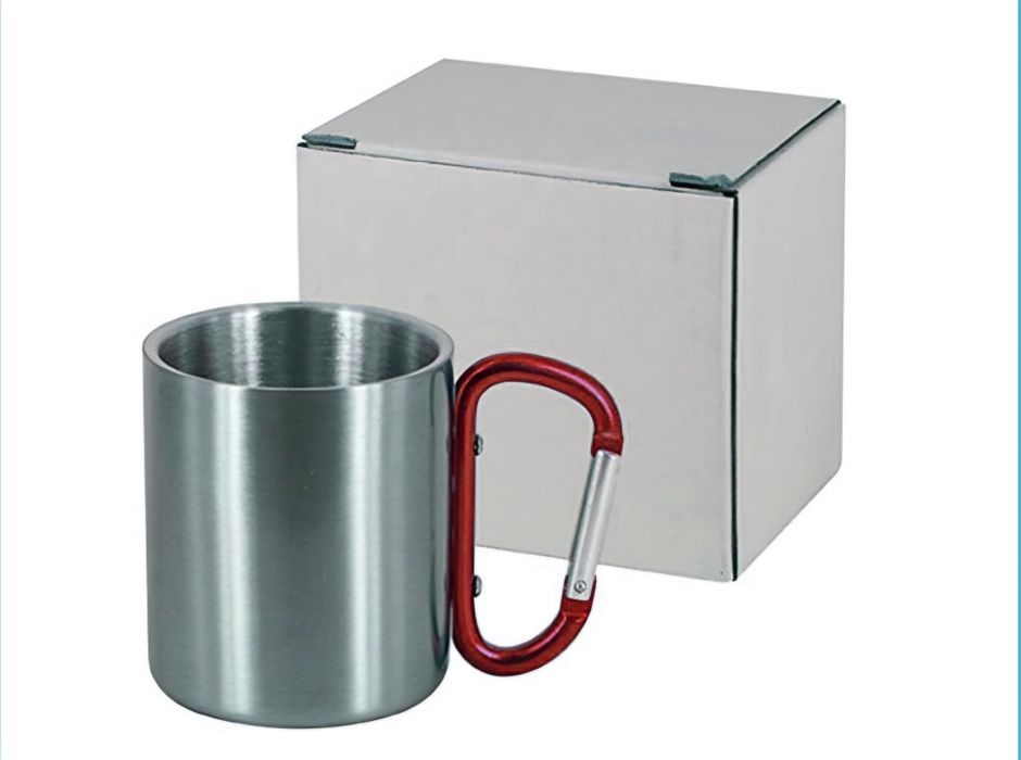 Сублимируема чаша от неръждаема стомана с цветна дръжка тип Карабинер