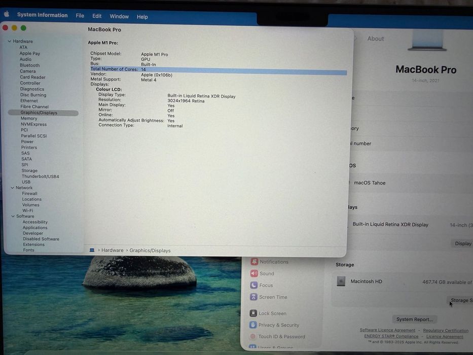 MacBook Pro 14" M1 PRO 8-CPU, 14-GPU, 32RAM, 512SSD