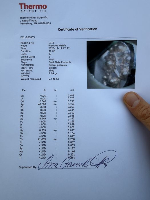 Антикварна филигранна брошка – сребро, златна позлата