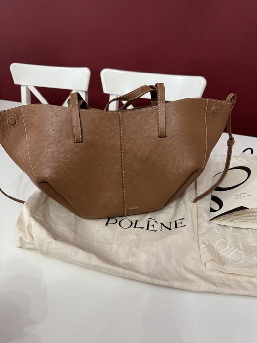 Geanta Polene Cyme mini piele naturala camel bej maro