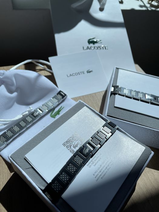 Мъжка гривна - Lacoste Metropole  | черен/сребърен цвят - пълен опаковачен комплект