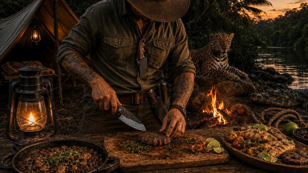 Cuțit bushcraft - utilitar - cooking hand-forged Brazilia oțel Bohler lemn natural Tapicuru